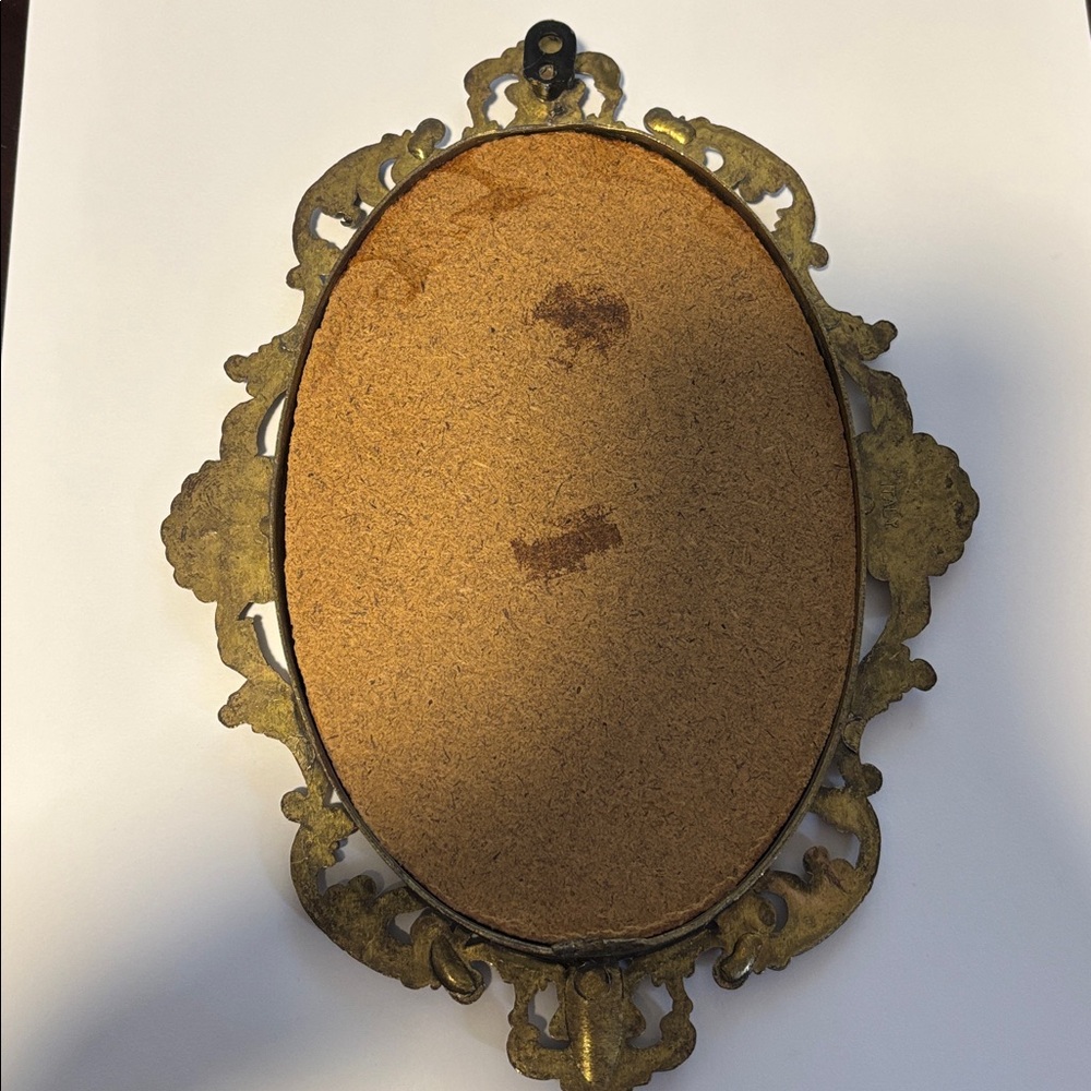 Ornate Vintage Brass Frame with Floral Print Behind Bubble Glass Made in Italy - Picture 5 of 7